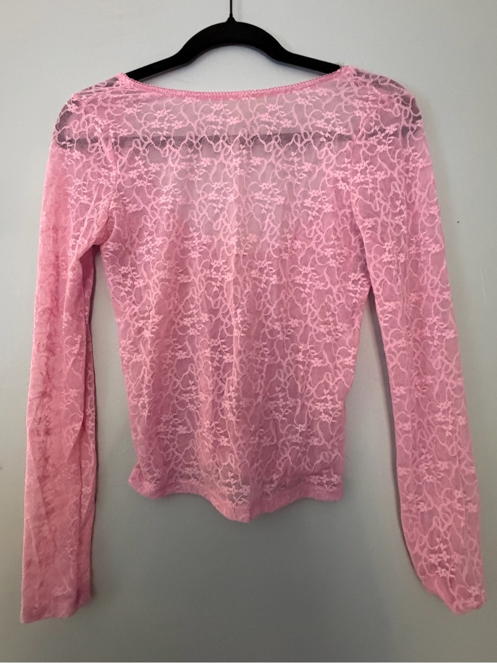 Sheer Pink Lace Long-Sleeve Top